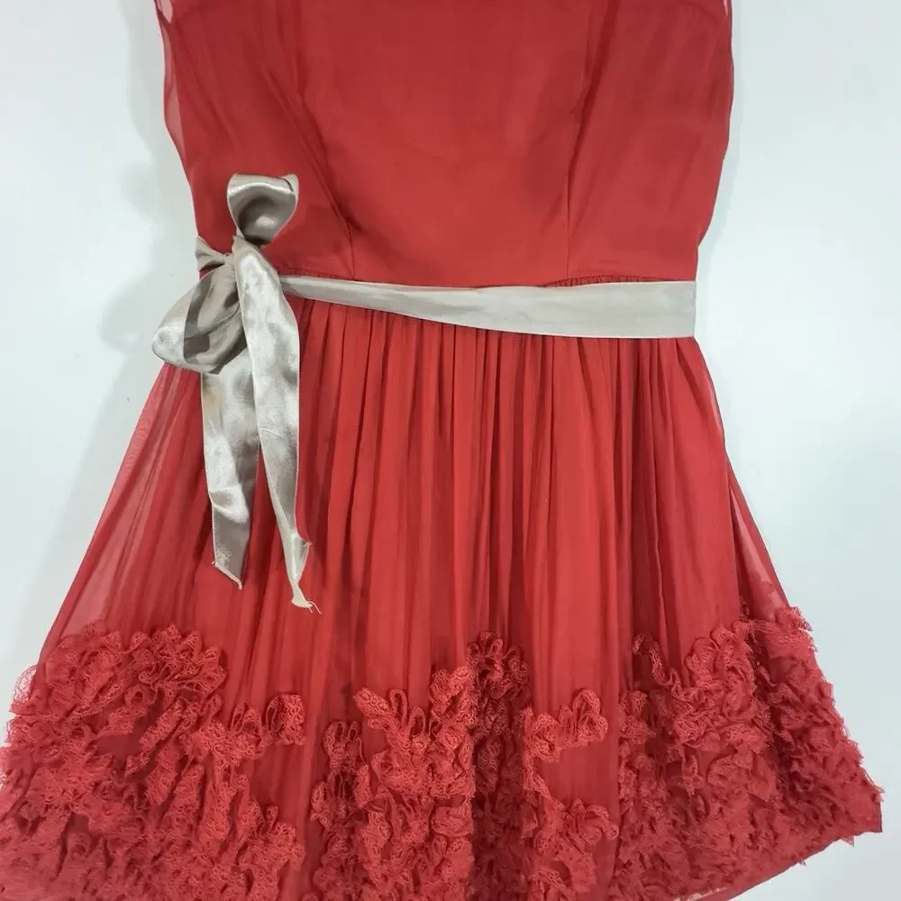 Burning Torch Anthropologie Red Silk Rosette Dress Small Fit Vintage Sleeveless - Picture 3 of 13